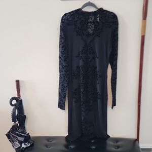 Elegant Black Lace Long Sleeve Dress & Slip